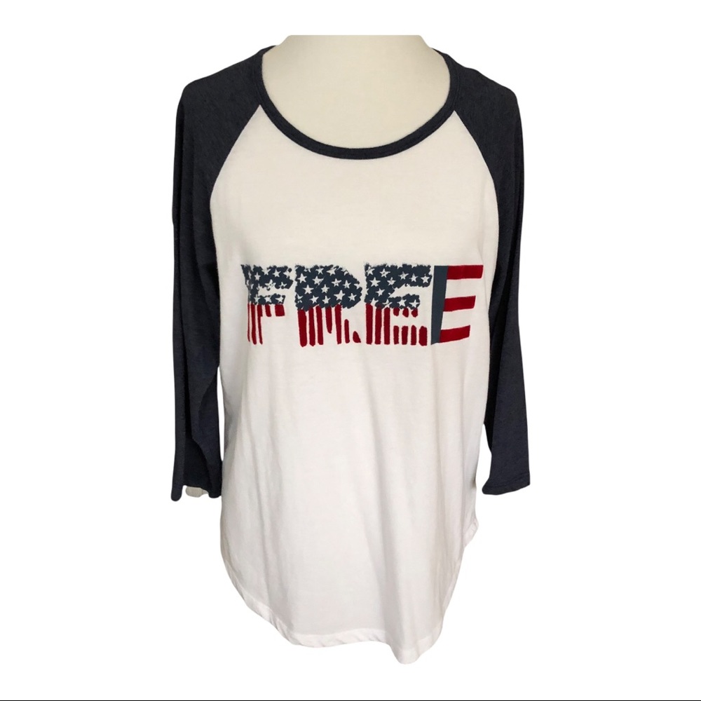 EV1 "Free" 3/4 Sleeve Baseball Graphic Patriotic Tee